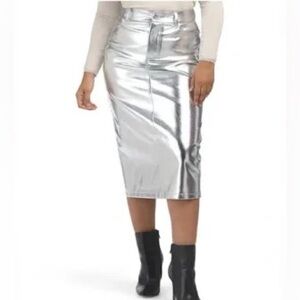 7 For All Mankind NWT silver metallic pencil skirt size M